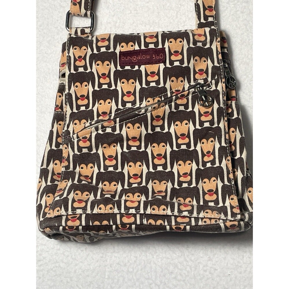 cute BUNGALOW 360 Handbag Vegan Small Canvas Dog Dachshund Purse Crossbody